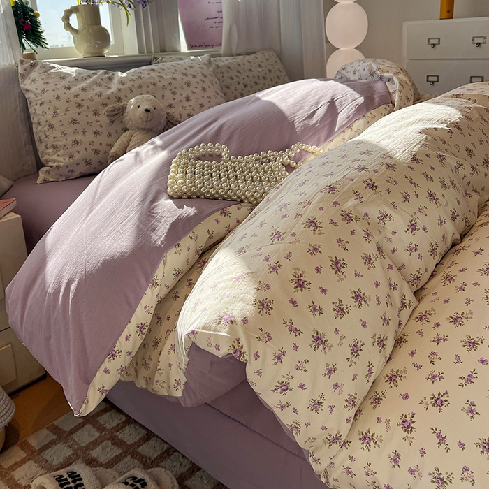 91家纺网 家纺一手货源 找家纺 仟网汇 2025新款古法水洗仿棉云感纱四件套 薰衣草