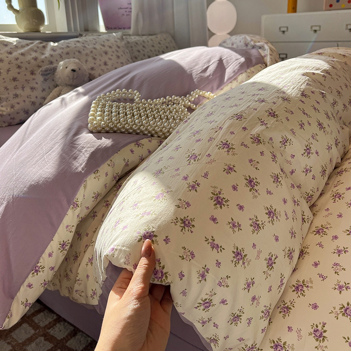 91家纺网 家纺一手货源 找家纺 仟网汇 2025新款古法水洗仿棉云感纱四件套 薰衣草