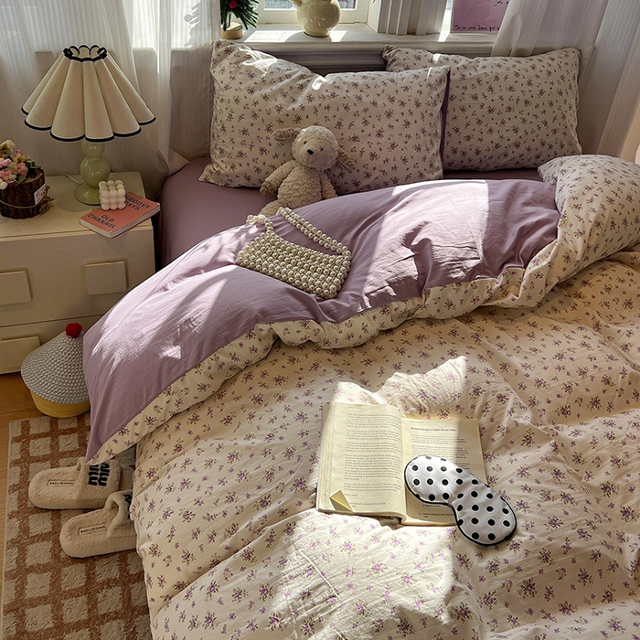 91家纺网 家纺一手货源 找家纺 仟网汇 2025新款古法水洗仿棉云感纱四件套 薰衣草