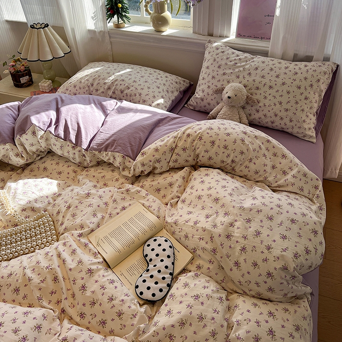 91家纺网 家纺一手货源 找家纺 仟网汇 2025新款古法水洗仿棉云感纱四件套 薰衣草