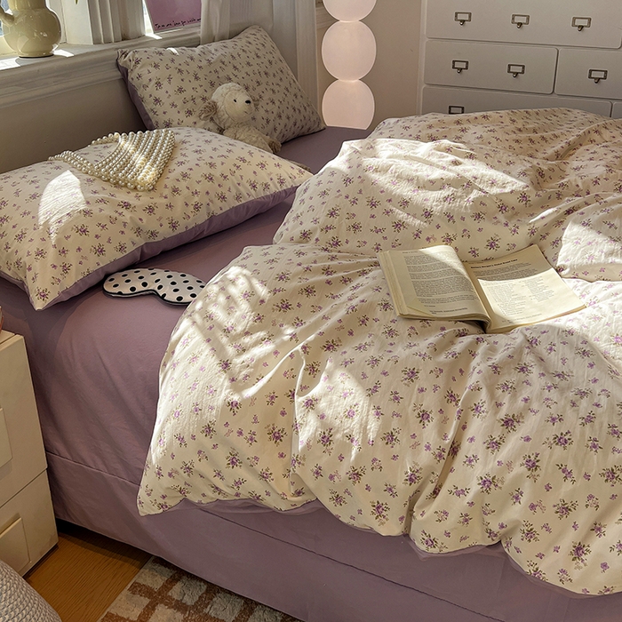 91家纺网 家纺一手货源 找家纺 仟网汇 2025新款古法水洗仿棉云感纱四件套 薰衣草