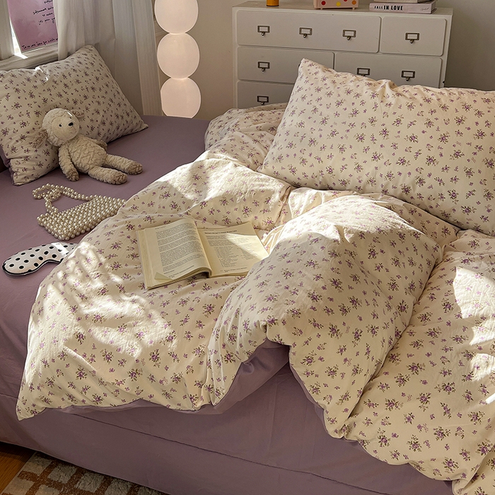 91家纺网 家纺一手货源 找家纺 仟网汇 2025新款古法水洗仿棉云感纱四件套 薰衣草