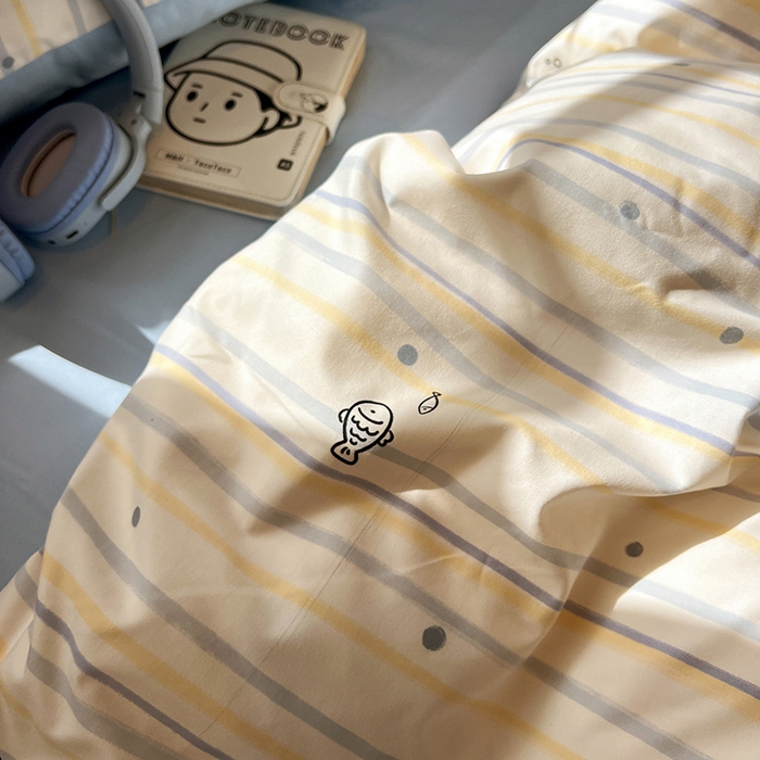 91家纺网 家纺一手货源 找家纺 仟网汇 2025新款古法水洗仿棉云感纱四件套 鱼多多