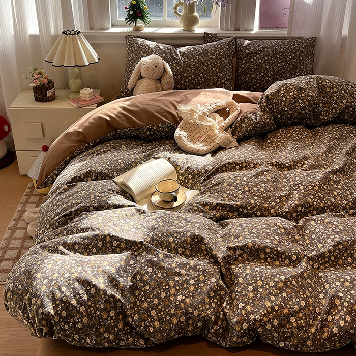 91家纺网 家纺一手货源 找家纺 仟网汇 2025新款古法水洗仿棉云感纱四件套 知秋