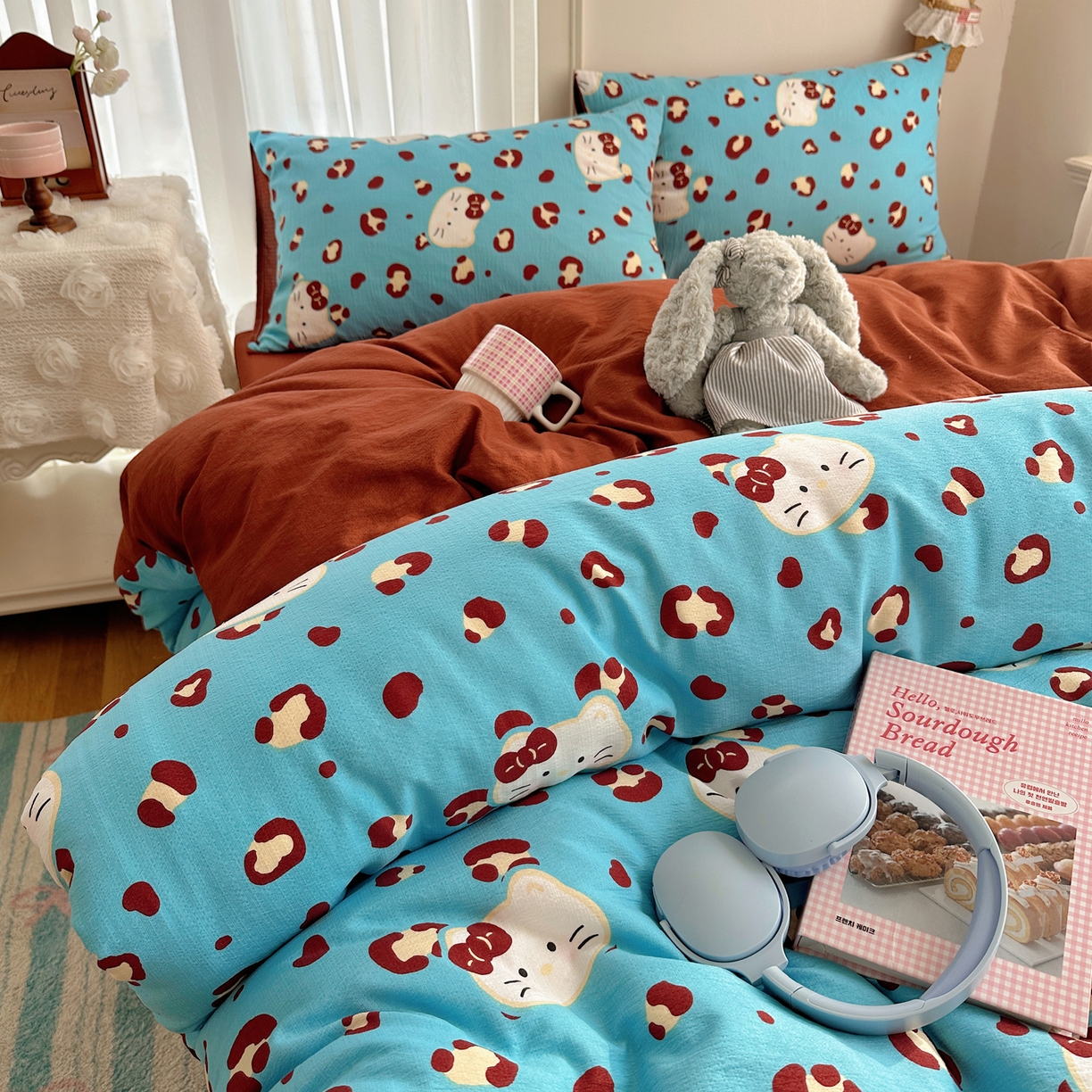 91家纺网 家纺一手货源 找家纺 （总）初念 2025新款敲可爱的奶呼呼云感双层纱简约四件套系列超级治愈~