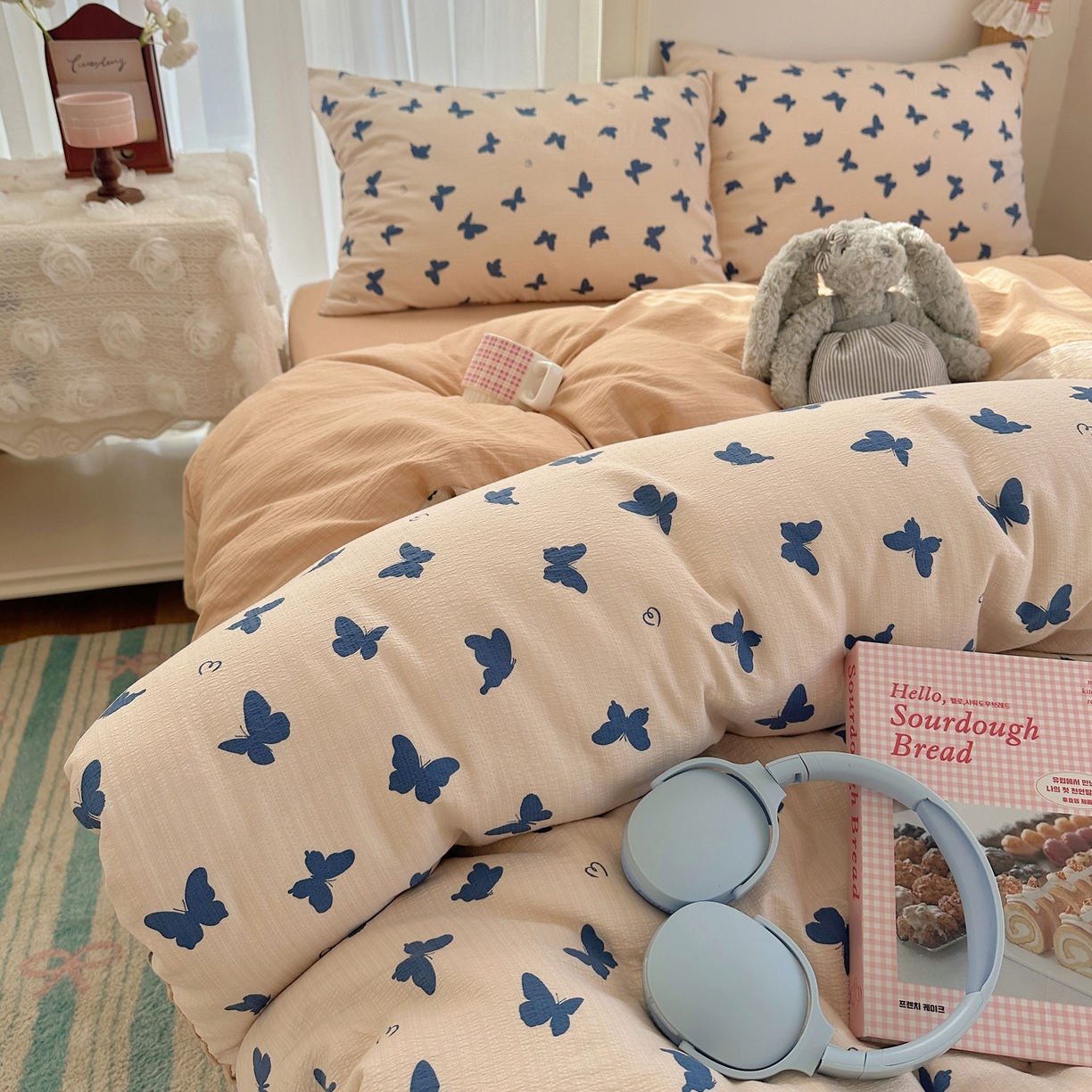 91家纺网 家纺一手货源 找家纺 （总）初念 2025新款敲可爱的奶呼呼云感双层纱简约四件套系列超级治愈~