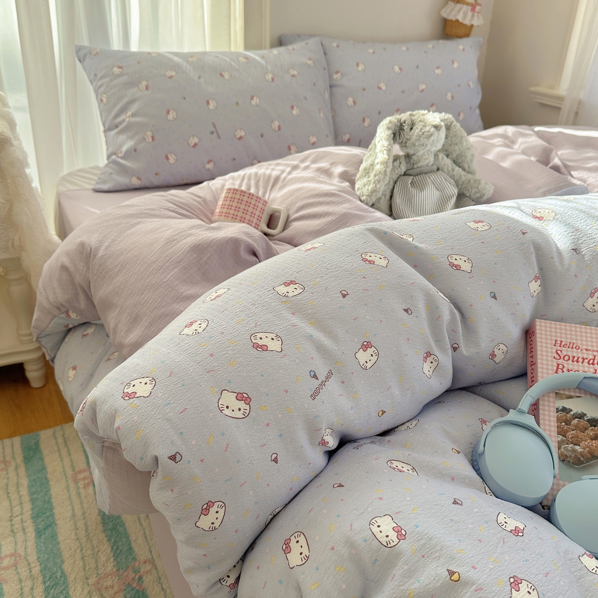 91家纺网 家纺一手货源 找家纺 （总）初念 2025新款敲可爱的奶呼呼云感双层纱简约四件套系列超级治愈~