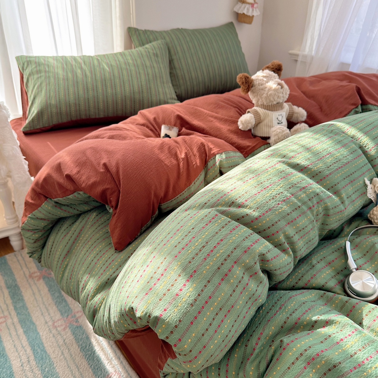 91家纺网 家纺一手货源 找家纺 （总）初念 2025新款敲可爱的奶呼呼云感双层纱简约四件套系列超级治愈~