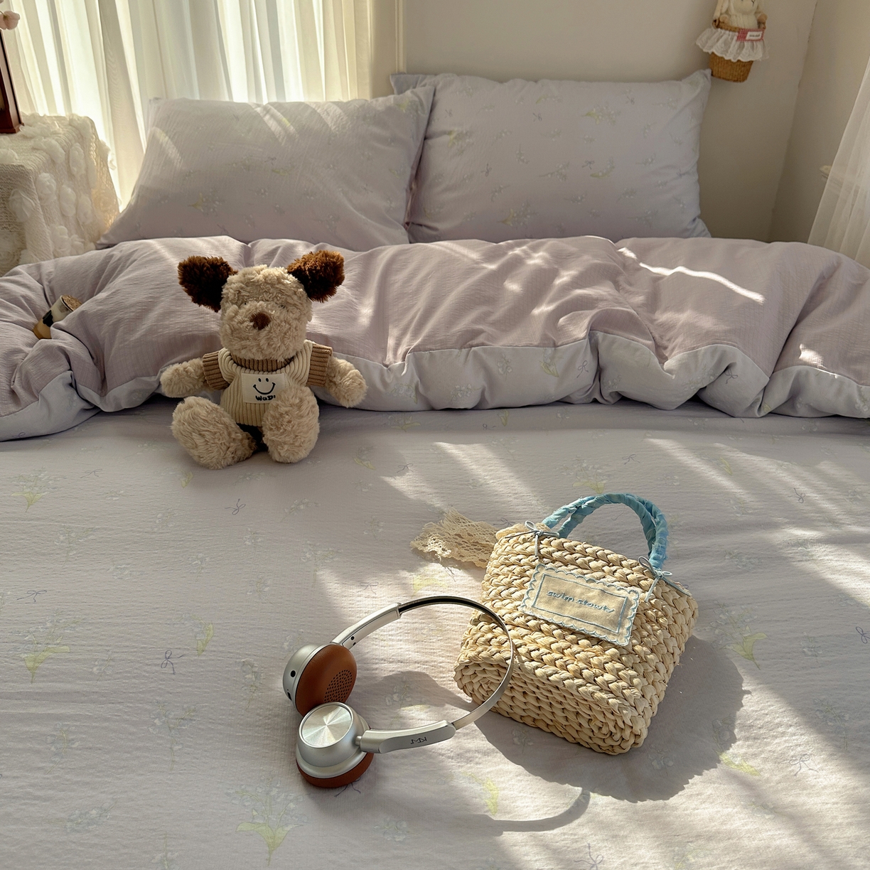 91家纺网 家纺一手货源 找家纺 初念 2025新款敲可爱的奶呼呼云感双层纱简约四件套系列超级治愈~ 铃兰结