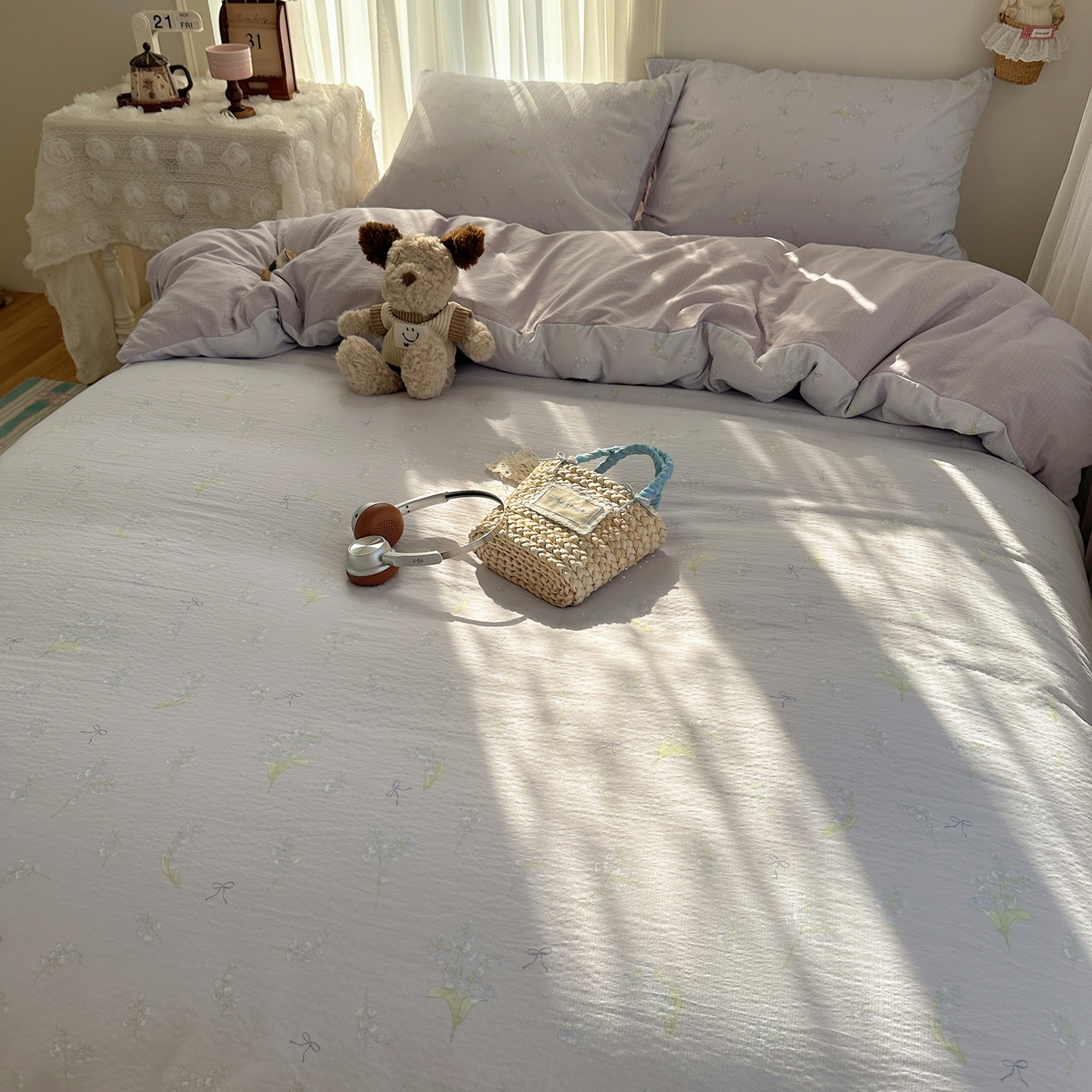 91家纺网 家纺一手货源 找家纺 初念 2025新款敲可爱的奶呼呼云感双层纱简约四件套系列超级治愈~ 铃兰结