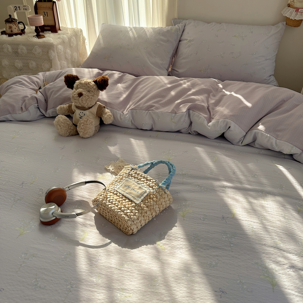 91家纺网 家纺一手货源 找家纺 初念 2025新款敲可爱的奶呼呼云感双层纱简约四件套系列超级治愈~ 铃兰结