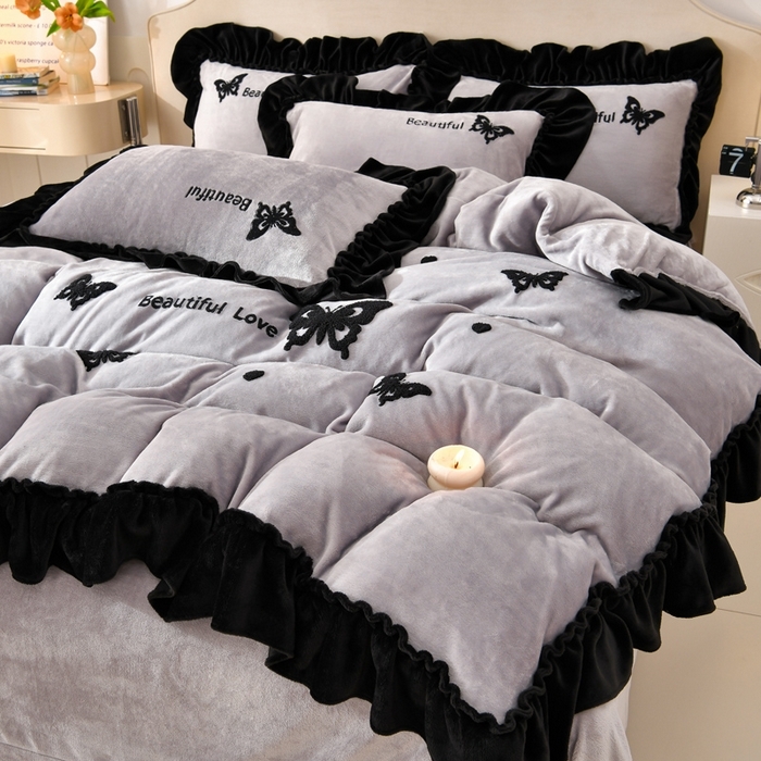 91家纺网 家纺一手货源 找家纺 （总）梦之星 2025新款9斤毛巾绣韩式花边牛奶绒四件套