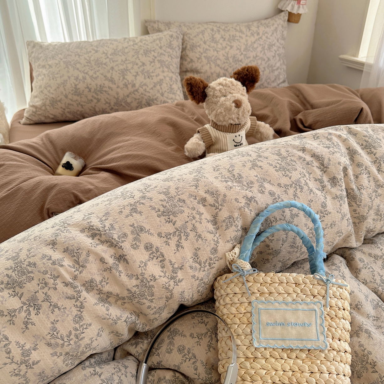 91家纺网 家纺一手货源 找家纺 初念 2025新款敲可爱的奶呼呼云感双层纱简约四件套系列超级治愈~ 竹歆花语