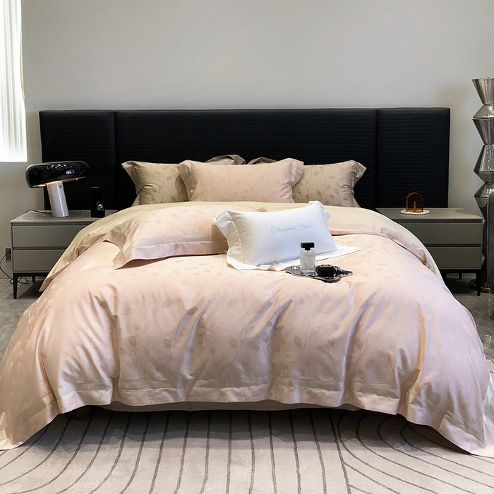 91家纺网 家纺一手货源 找家纺 黑白森林 2025新款50S高支天丝棉色织提花四件套 安露西-桔粉