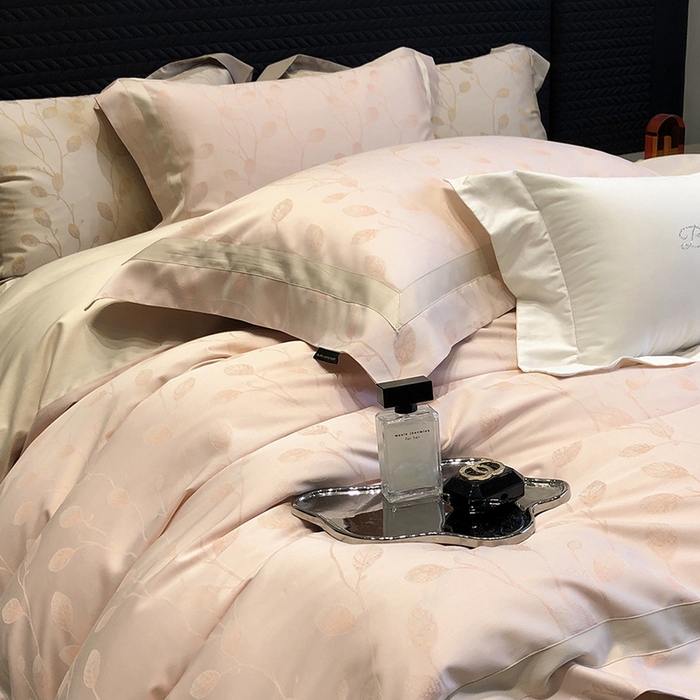 91家纺网 家纺一手货源 找家纺 黑白森林 2025新款50S高支天丝棉色织提花四件套 安露西-桔粉