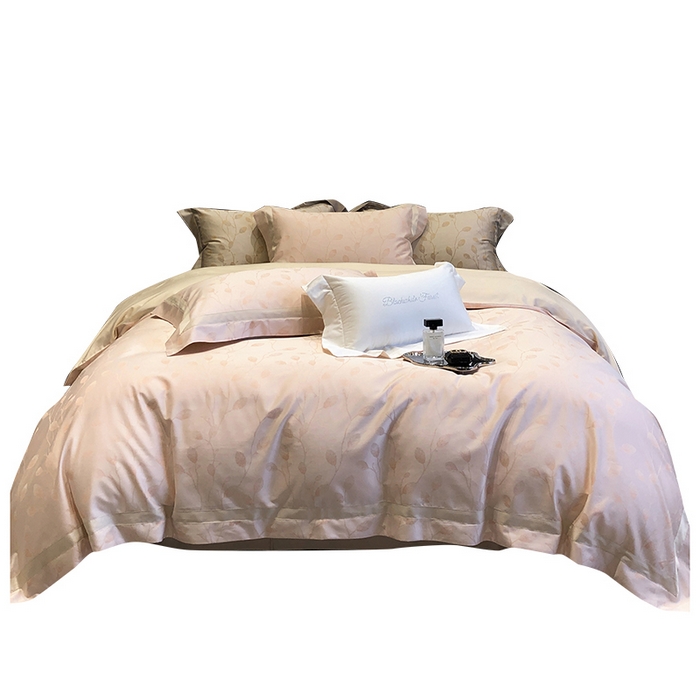 91家纺网 家纺一手货源 找家纺 黑白森林 2025新款50S高支天丝棉色织提花四件套 安露西-桔粉