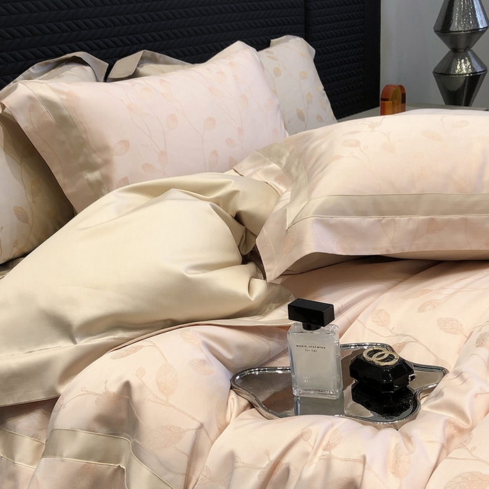 91家纺网 家纺一手货源 找家纺 黑白森林 2025新款50S高支天丝棉色织提花四件套 安露西-桔粉