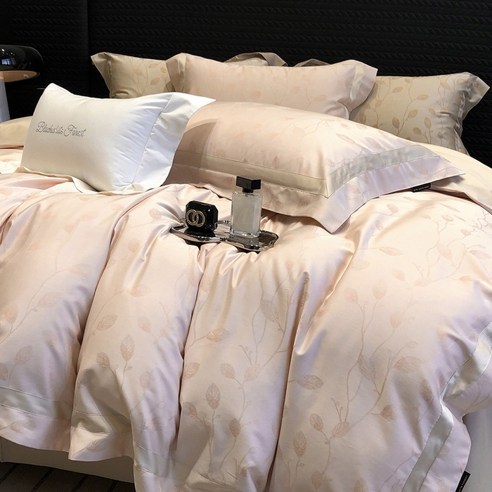 91家纺网 家纺一手货源 找家纺 黑白森林 2025新款50S高支天丝棉色织提花四件套 安露西-桔粉