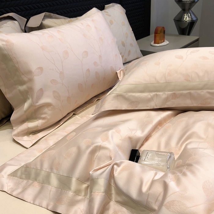 91家纺网 家纺一手货源 找家纺 黑白森林 2025新款50S高支天丝棉色织提花四件套 安露西-桔粉