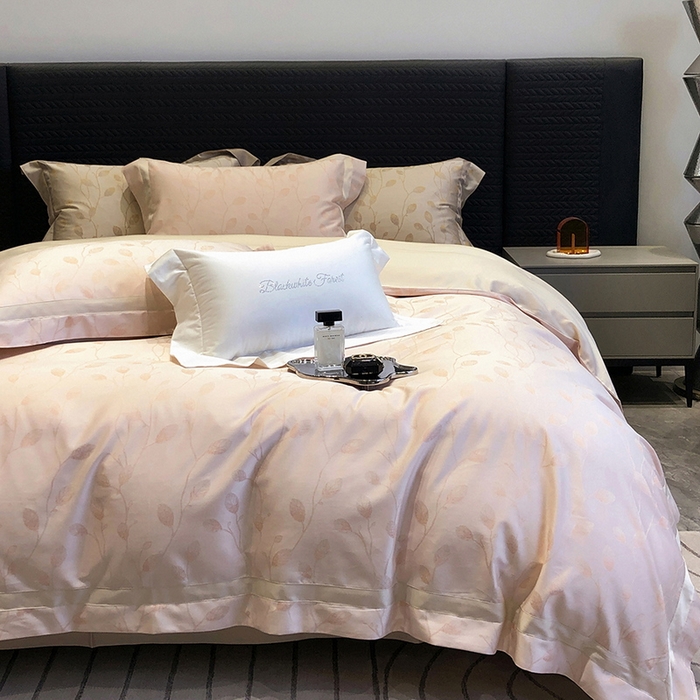 91家纺网 家纺一手货源 找家纺 黑白森林 2025新款50S高支天丝棉色织提花四件套 安露西-桔粉