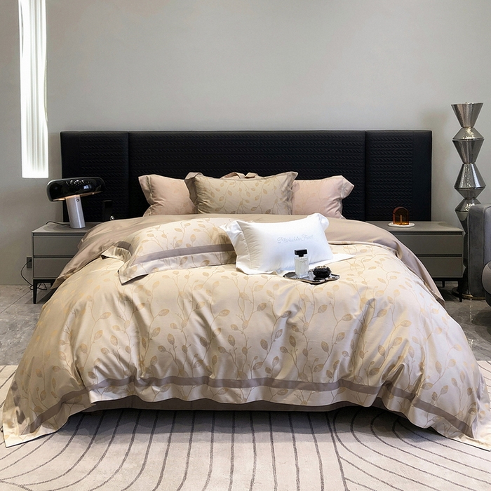 91家纺网 家纺一手货源 找家纺 黑白森林 2025新款50S高支天丝棉色织提花四件套 安露西-咖棕