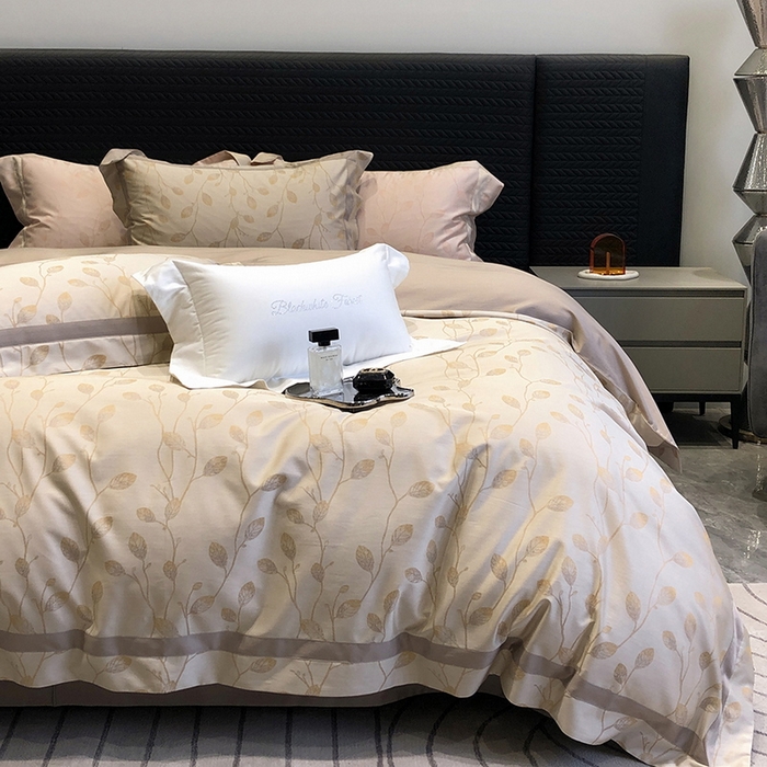 91家纺网 家纺一手货源 找家纺 黑白森林 2025新款50S高支天丝棉色织提花四件套 安露西-咖棕