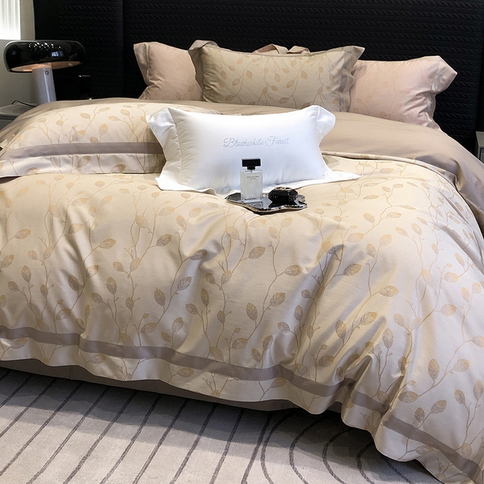 91家纺网 家纺一手货源 找家纺 黑白森林 2025新款50S高支天丝棉色织提花四件套 安露西-咖棕