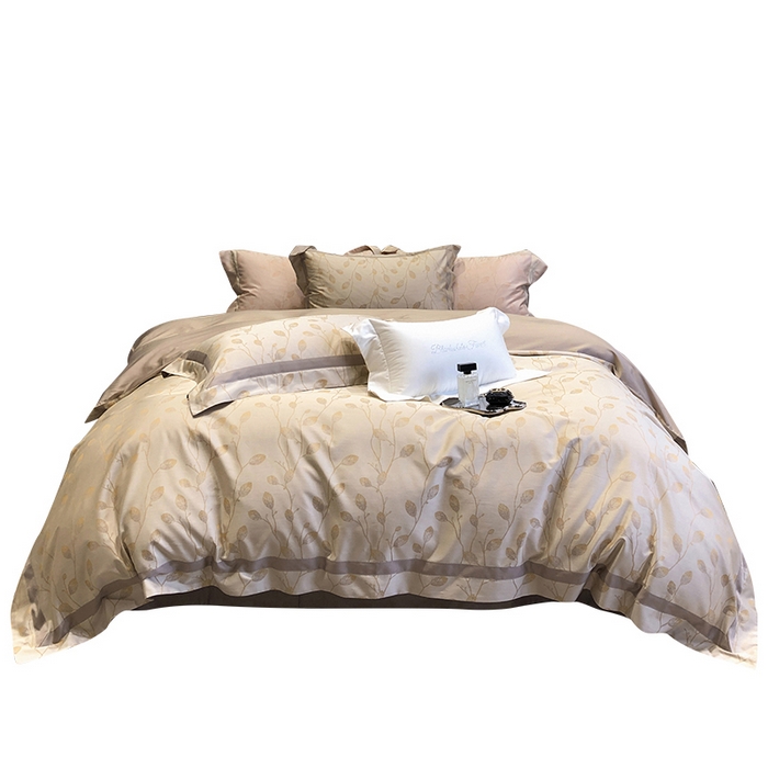 91家纺网 家纺一手货源 找家纺 黑白森林 2025新款50S高支天丝棉色织提花四件套 安露西-咖棕