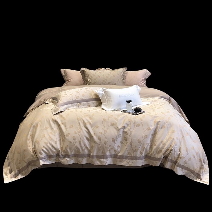 91家纺网 家纺一手货源 找家纺 黑白森林 2025新款50S高支天丝棉色织提花四件套 安露西-咖棕