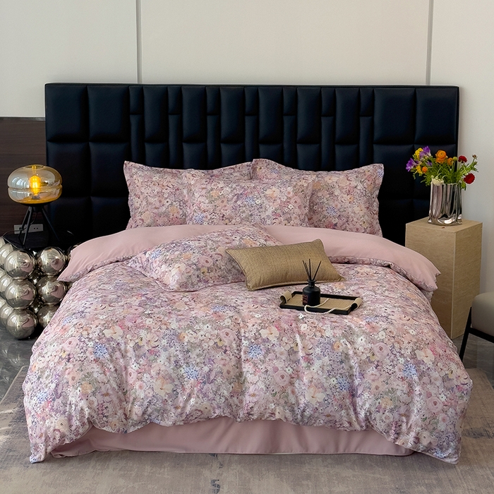 91家纺网 家纺一手货源 找家纺 （总）竹合 2025新款数码印花轻奢凉感四件套,佳人醉-粉,希雅咖,邂逅-粉,虞美人咖,莫奈