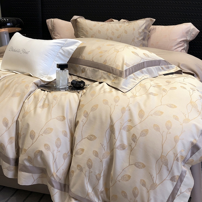 91家纺网 家纺一手货源 找家纺 黑白森林 2025新款50S高支天丝棉色织提花四件套 安露西-咖棕