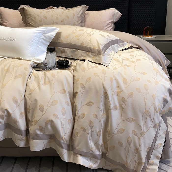 91家纺网 家纺一手货源 找家纺 黑白森林 2025新款50S高支天丝棉色织提花四件套 安露西-咖棕