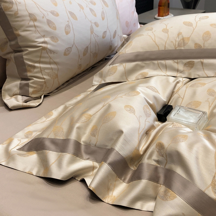 91家纺网 家纺一手货源 找家纺 黑白森林 2025新款50S高支天丝棉色织提花四件套 安露西-咖棕