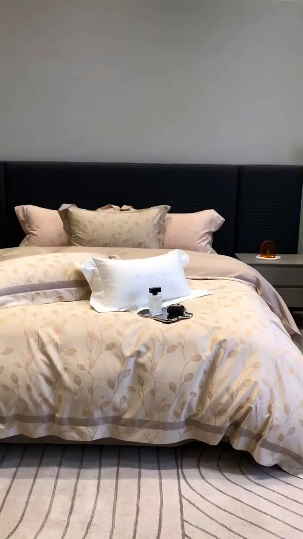 91家纺网 家纺一手货源 找家纺 黑白森林 2025新款50S高支天丝棉色织提花四件套 安露西-咖棕