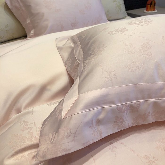 91家纺网 家纺一手货源 找家纺 黑白森林 2025新款50S高支天丝棉色织提花四件套 杜乐丽-蜜粉