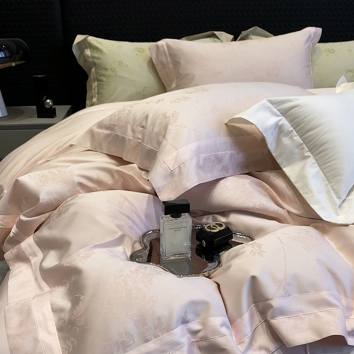 黑白森林 2025新款50S高支天丝棉色织提花四件套 杜乐丽-蜜粉