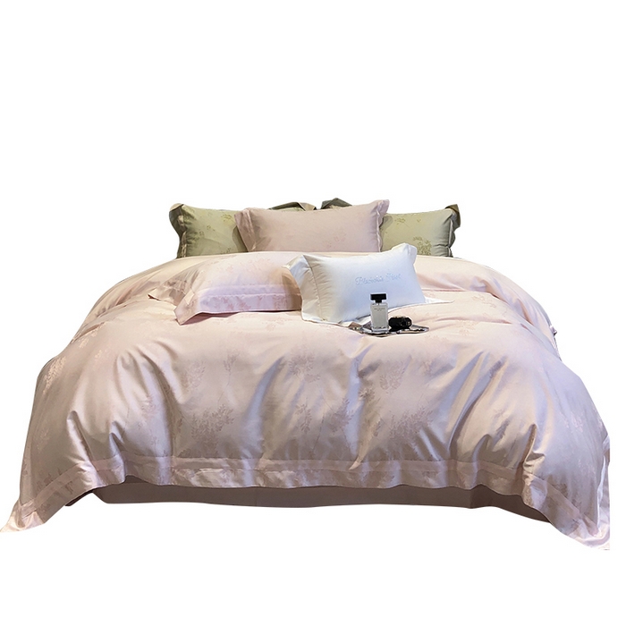 91家纺网 家纺一手货源 找家纺 黑白森林 2025新款50S高支天丝棉色织提花四件套 杜乐丽-蜜粉