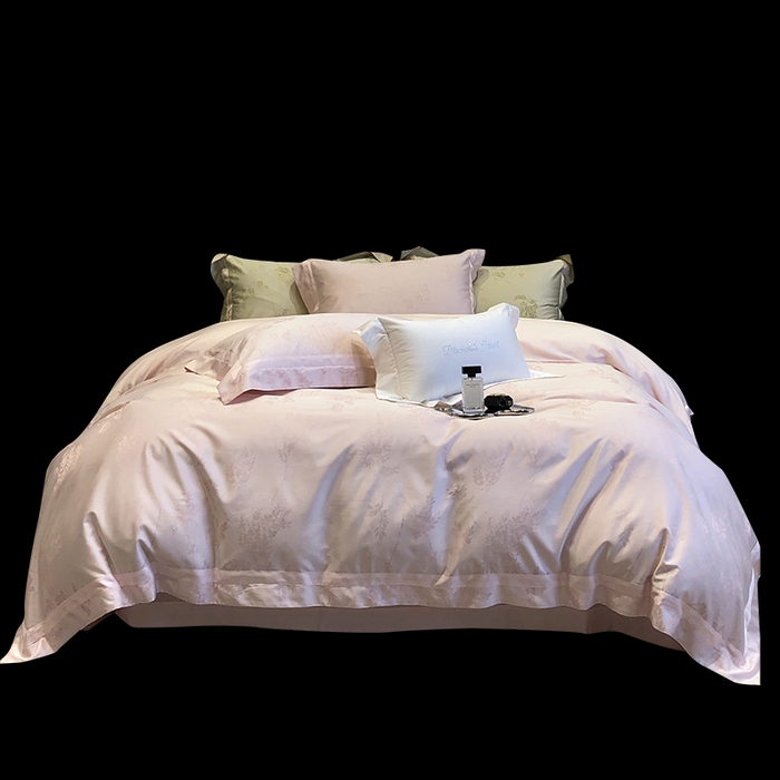 91家纺网 家纺一手货源 找家纺 黑白森林 2025新款50S高支天丝棉色织提花四件套 杜乐丽-蜜粉