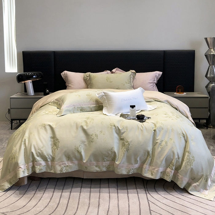 91家纺网 家纺一手货源 找家纺 黑白森林 2025新款50S高支天丝棉色织提花四件套 杜乐丽-雪芽绿