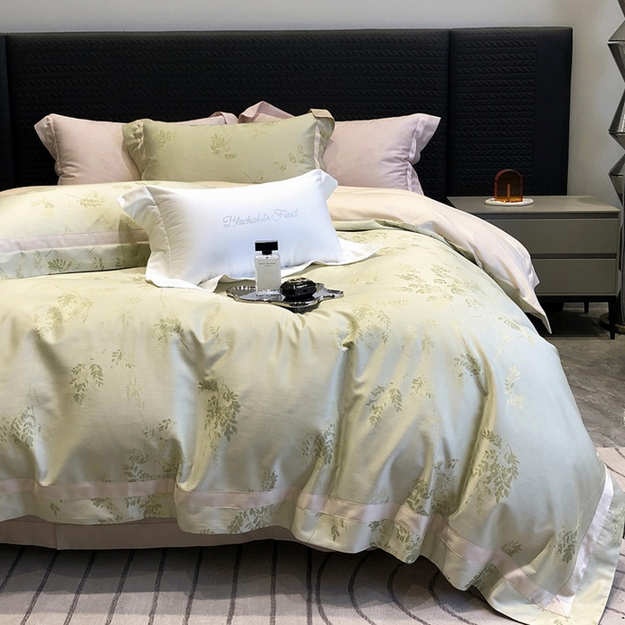 91家纺网 家纺一手货源 找家纺 黑白森林 2025新款50S高支天丝棉色织提花四件套 杜乐丽-雪芽绿