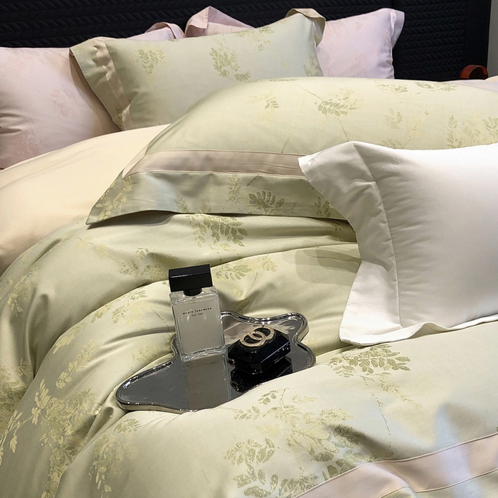 91家纺网 家纺一手货源 找家纺 黑白森林 2025新款50S高支天丝棉色织提花四件套 杜乐丽-雪芽绿