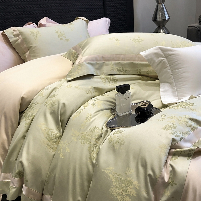 91家纺网 家纺一手货源 找家纺 黑白森林 2025新款50S高支天丝棉色织提花四件套 杜乐丽-雪芽绿