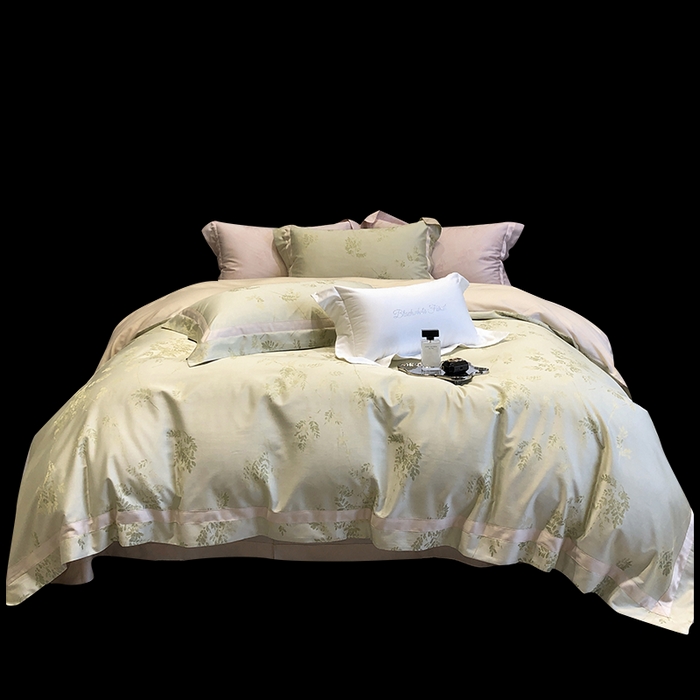 91家纺网 家纺一手货源 找家纺 黑白森林 2025新款50S高支天丝棉色织提花四件套 杜乐丽-雪芽绿