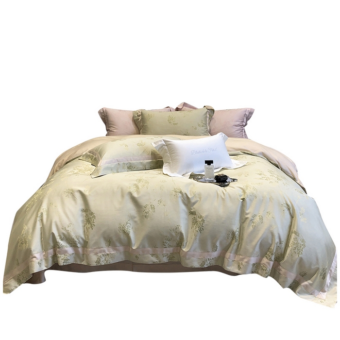 91家纺网 家纺一手货源 找家纺 黑白森林 2025新款50S高支天丝棉色织提花四件套 杜乐丽-雪芽绿