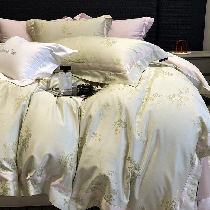 91家纺网 家纺一手货源 找家纺 黑白森林 2025新款50S高支天丝棉色织提花四件套 杜乐丽-雪芽绿