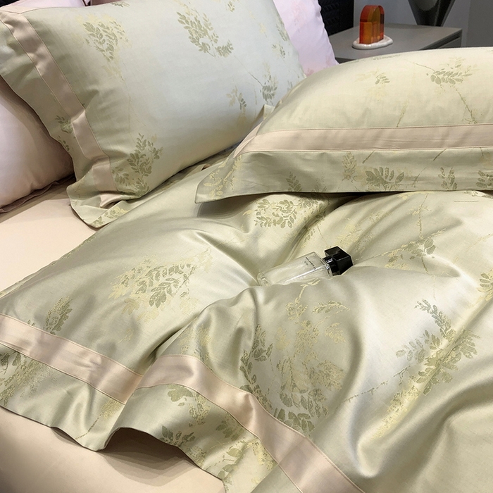 91家纺网 家纺一手货源 找家纺 黑白森林 2025新款50S高支天丝棉色织提花四件套 杜乐丽-雪芽绿