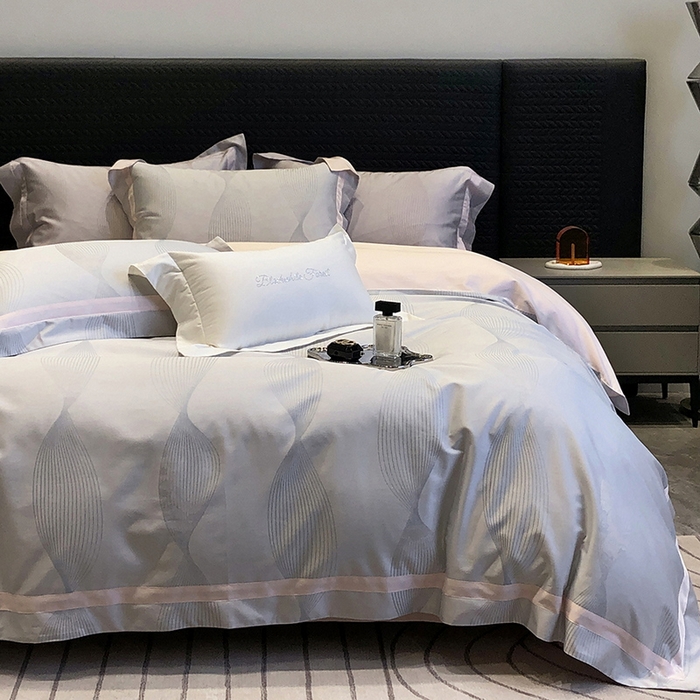 91家纺网 家纺一手货源 找家纺 黑白森林 2025新款50S高支天丝棉色织提花四件套 光之舞-柔蓝