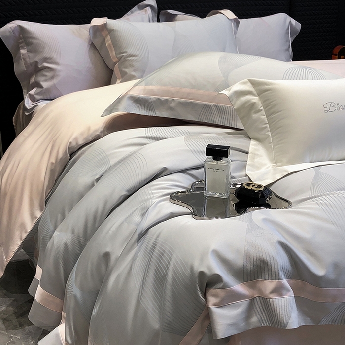 91家纺网 家纺一手货源 找家纺 黑白森林 2025新款50S高支天丝棉色织提花四件套 光之舞-柔蓝