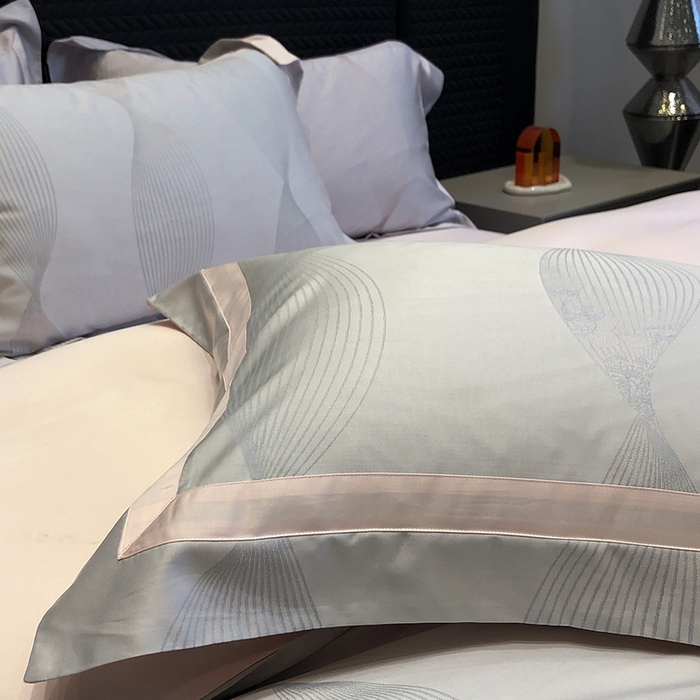 91家纺网 家纺一手货源 找家纺 黑白森林 2025新款50S高支天丝棉色织提花四件套 光之舞-柔蓝