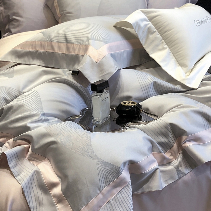 91家纺网 家纺一手货源 找家纺 黑白森林 2025新款50S高支天丝棉色织提花四件套 光之舞-柔蓝